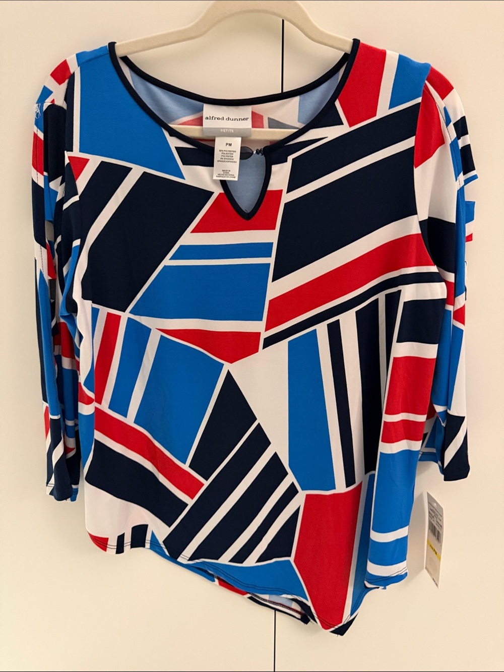 NWT Alfred Dunner America's Cup Geometric Colorblock Top Petite Medium